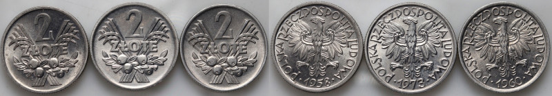 PRL, zestaw 3 x 2 złote z lat 1958-1973, Jagody 
Grade: UNC/AU 

Polish Peopl...