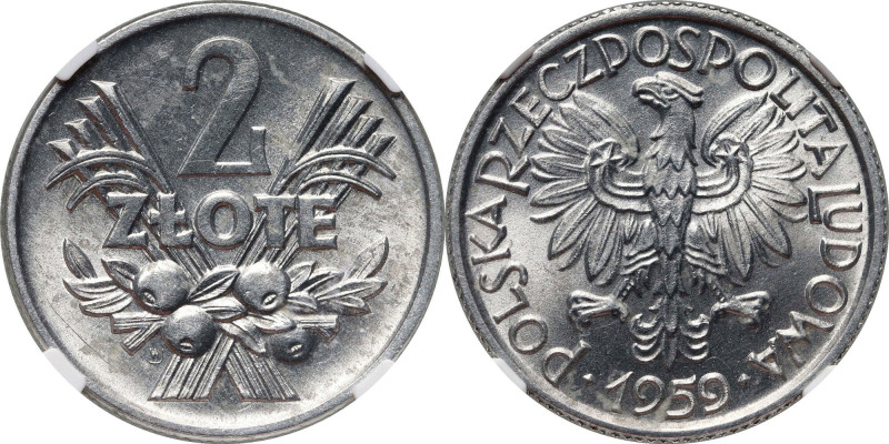 PRL, 2 złote 1959, Jagody Najrzadszy rocznik w bardzo ładnym stanie. Reference: ...