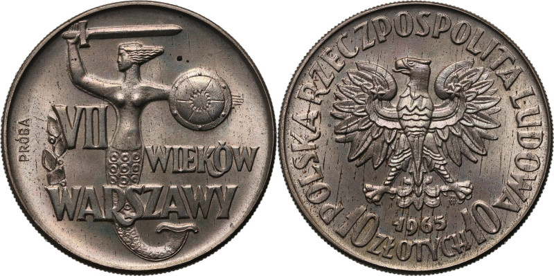 PRL, 10 złotych 1965, VII Wieków Warszawy - 'chuda' Syrenka, PRÓBA, miedzionikie...