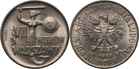PRL, 10 złotych 1965, VII Wieków Warszawy - 'chuda' Syrenka, PRÓBA, miedzionikiel
