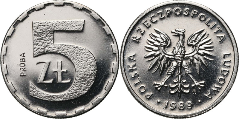 PRL, 5 złotych 1989, PRÓBA, nikiel Nakład: 500 szt. Reference: Parchimowicz P234...