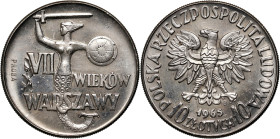 PRL, 10 złotych 1965, VII Wieków Warszawy - 'chuda' Syrenka, PRÓBA, nikiel