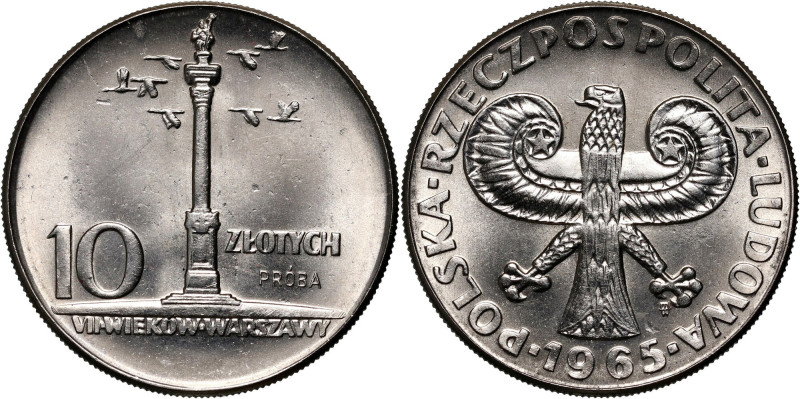 PRL, 10 złotych 1965, Kolumna Zygmunta, PRÓBA, nikiel Nakład: 500 szt. Reference...