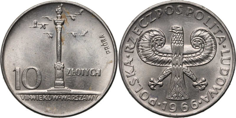 PRL, 10 złotych 1966, Kolumna Zygmunta - 'mała' Kolumna, PRÓBA, nikiel Nakład: 5...