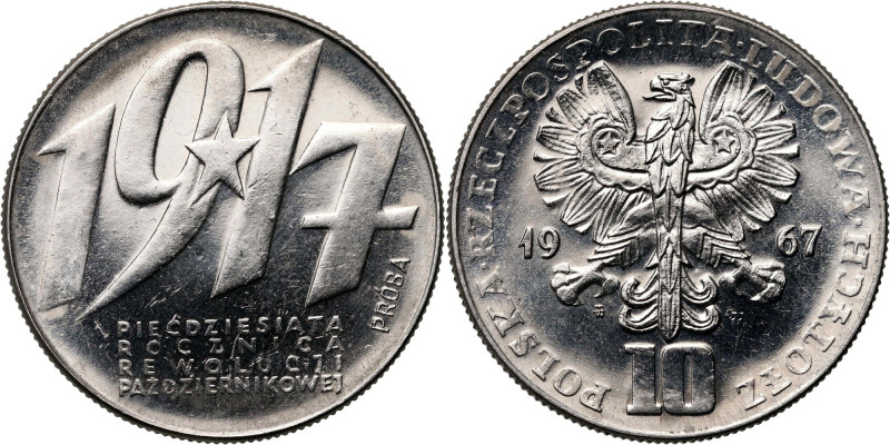 PRL, 10 złotych 1967, 50 Rocznica Rewolucji Październikowej, PRÓBA, nikiel Nakła...