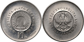 PRL, 10 złotych 1969, 25. rocznica PRL, PRÓBA, nikiel, z monogramem JJ na rewersie