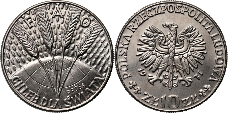 PRL, 10 złotych 1971, FAO - Chleb dla świata, PRÓBA, nikiel Nakład: 500 szt. Ref...