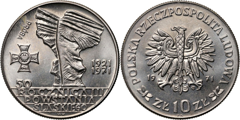 PRL, 10 złotych 1971, 50. rocznica III Powstania Śląskiego, PRÓBA, nikiel Nakład...