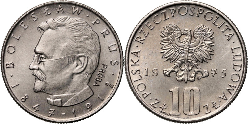 PRL, 10 złotych 1975, Bolesław Prus, PRÓBA, nikiel Nakład: 500 szt. Reference: P...