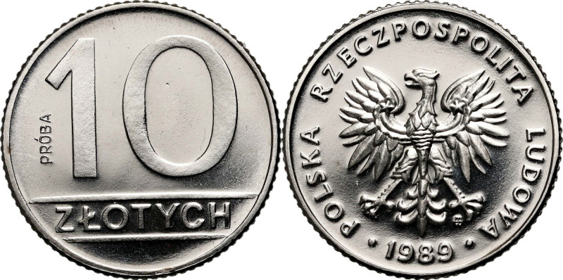 PRL, 10 złotych 1989, PRÓBA, nikiel Nakład: 500 szt. Reference: Parchimowicz P28...