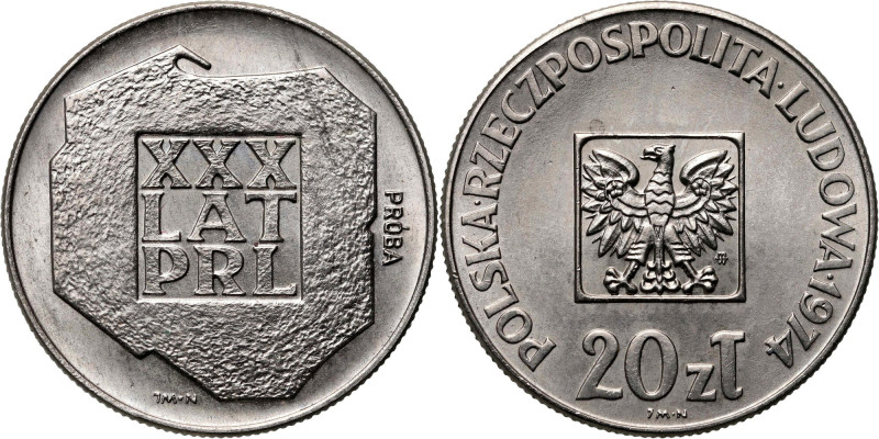 PRL, 20 złotych 1974, XXX Lat PRL, PRÓBA, nikiel Nakład: 500 szt. Reference: Par...