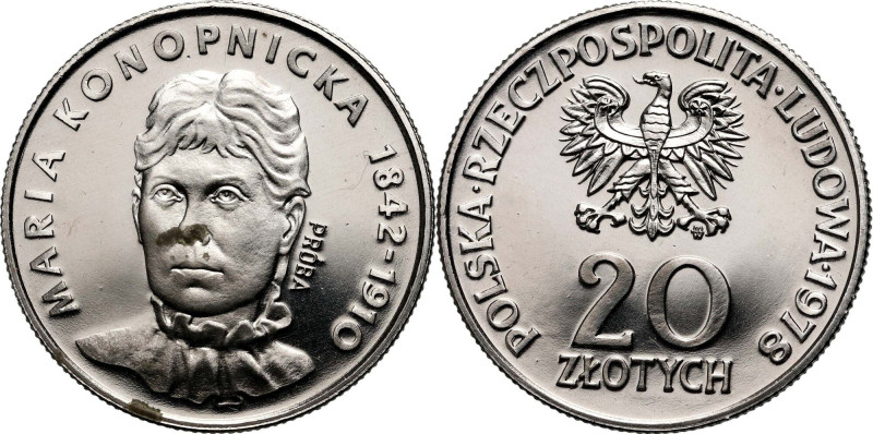 PRL, 20 złotych 1978, Maria Konopnicka, PRÓBA, nikiel Nakład: 500 szt. Plamy na ...