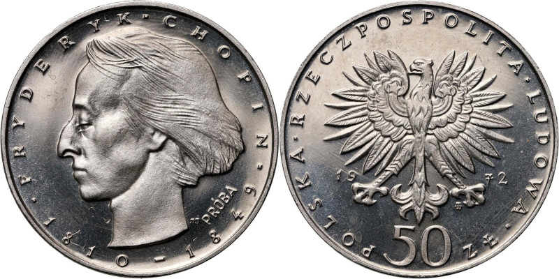 PRL, 50 złotych 1972, Fryderyk Chopin, PRÓBA, Nikiel Nakład 500 sztuk.
Referenc...