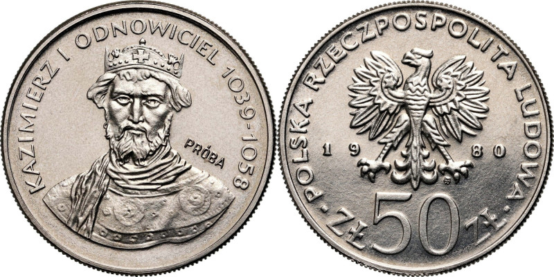 PRL, 50 złotych 1980, Kazimierz I Odnowiciel, PRÓBA, Nikiel Nakład 500 sztuk.
R...