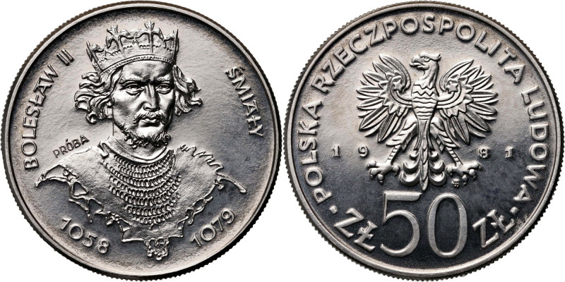 PRL, 50 złotych 1981, Bolesław II Śmiały, PRÓBA, Nikiel Nakład 500 sztuk.
Refer...