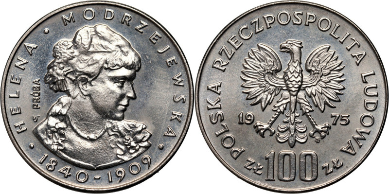 PRL, 100 złotych 1975, Helena Modrzejewska, PRÓBA, nikiel Nakład: 500 szt. Refer...