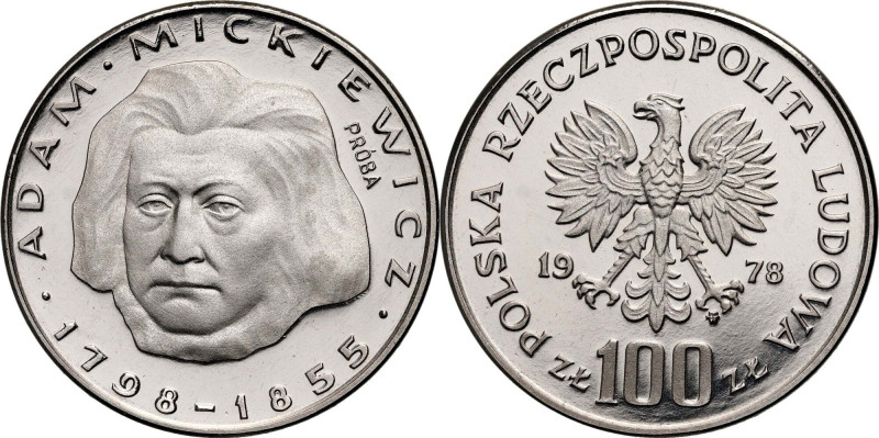 PRL, 100 złotych 1978, Adam Mickiewicz, PRÓBA, nikiel Nakład: 500 szt. Reference...