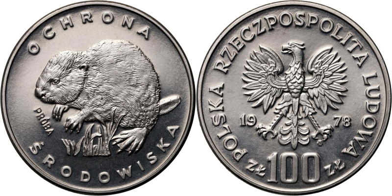 PRL, 100 złotych 1978, Ochrona Środowiska, PRÓBA, Nikiel &nbsp; Nakład 500 sztuk...