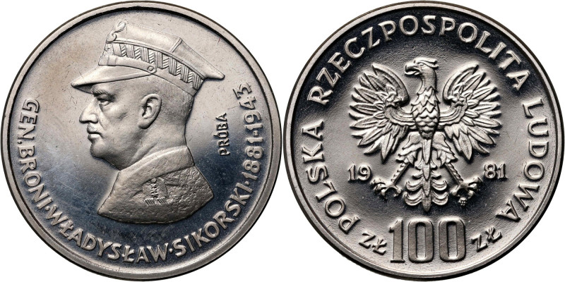 PRL, 100 złotych 1981, Władysław Sikorski, PRÓBA, nikiel Nakład: 500 szt. Refere...