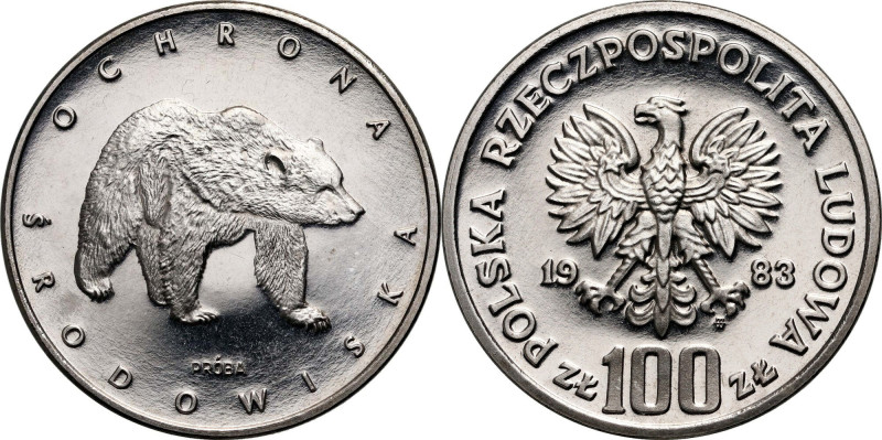 PRL, 100 złotych 1983, Niedźwiedź, PRÓBA, nikiel Nakład: 500 szt. Reference: Par...