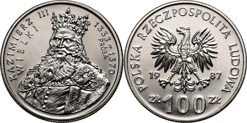 PRL, 100 złotych 1987, Kazimierz III Wielki, PRÓBA, nikiel Nakład: 500 szt. Refe...