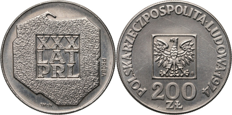 PRL, 200 złotych 1974, XXX lat PRL, PRÓBA, nikiel Nakład: 500 szt. Reference: Pa...