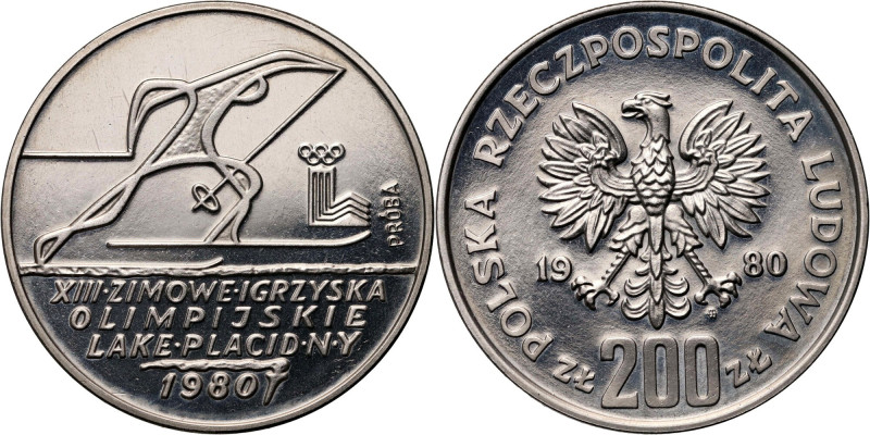 PRL, 200 złotych 1980, Igrzyska Olimpijskie w Lake Placid, PRÓBA, nikiel Nakład:...