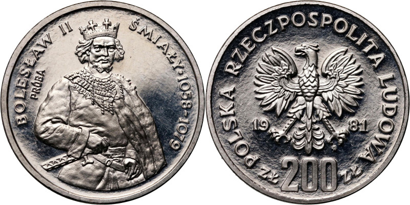 PRL, 200 złotych 1981, Bolesław II Śmiały półpostać, PRÓBA, nikiel Nakład: 500 s...