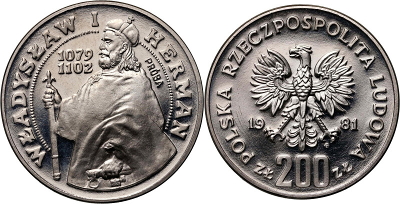 PRL, 200 złotych 1981, Władysław I Herman półpostać, PRÓBA, nikiel Nakład: 500 s...