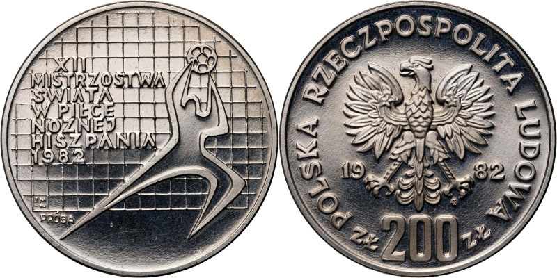 PRL, 200 złotych 1982, MŚ w Hiszpanii, PRÓBA, nikiel Nakład: 500 szt. Reference:...