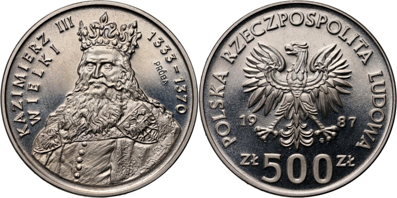 PRL, 500 złotych 1987, Kazimierz III Wielki, PRÓBA, nikiel Nakład: 500 szt. Refe...