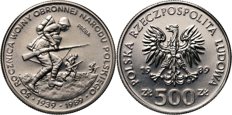 PRL, 500 złotych 1989, 50. rocznica Wojny Obronnej, PRÓBA, nikiel Nakład: 500 sz...