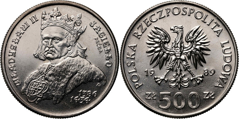 PRL, 500 złotych 1989, Władysław II Jagiełło, PRÓBA, nikiel Nakład: 500 szt. Ref...