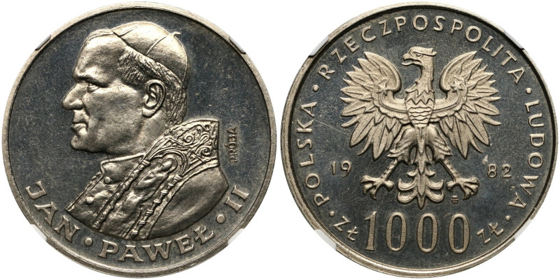 PRL, 1000 złotych 1982, Jan Paweł II, PRÓBA, Nikiel Nakład 500 sztuk.
Reference...