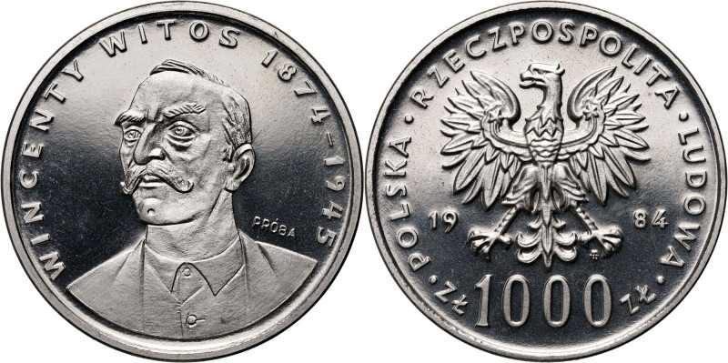 PRL, 1000 złotych 1984, Wincenty Witos, PRÓBA, Nikiel Nakład 500 sztuk.
Referen...