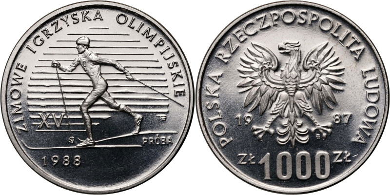 PRL, 1000 złotych 1987, XV Zimowe Igrzyska Olimpijskie 1988, PRÓBA, Nikiel Nakła...