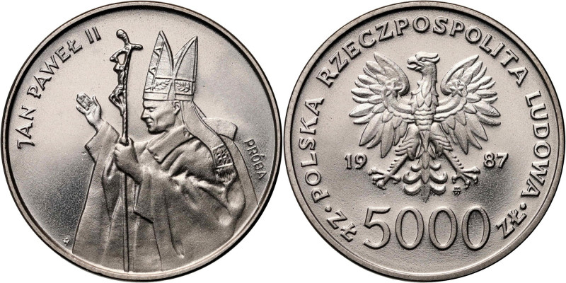 PRL, 5000 złotych 1987, Jan Paweł II, PRÓBA, Nikiel Nakład 500 sztuk.
Reference...