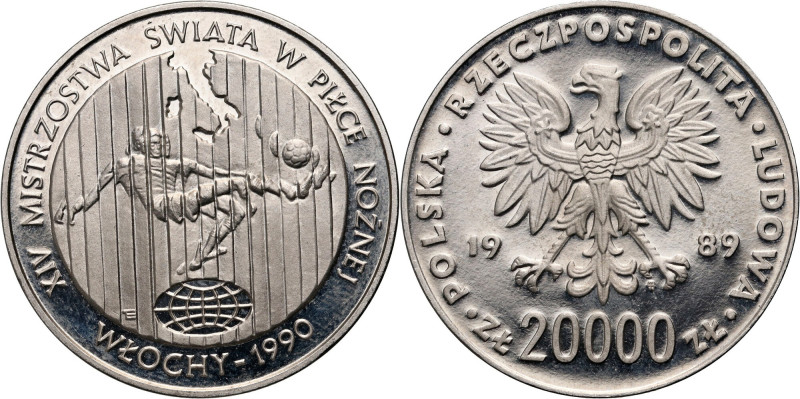 PRL, NIKIEL (BEZ NAPISU PRÓBA), 20000 złotych 1989, XIV Mistrzostwa Świata w Pił...