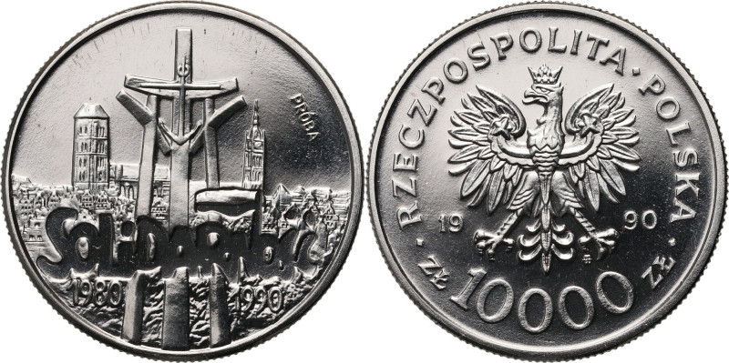 III RP, 10000 złotych 1990, Solidarność, PRÓBA, Nikiel Nakład 500 sztuk.&nbsp; R...