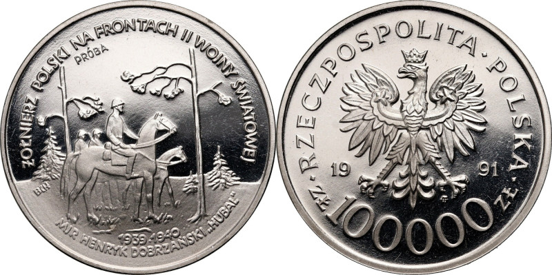 III RP, 100000 złotych 1991, Żołnierz Polski na frontach II Wojny Światowej - MJ...