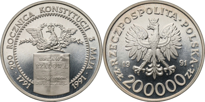 III RP, 200000 złotych 1991, 200. Rocznica Konstytucji 3 Maja Kilka drobnych mik...