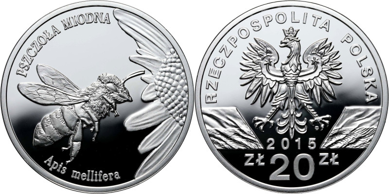 III RP, 20 złotych 2015, Pszczoła Moneta w oryginalnym kapslu. Brak pudełka i ce...