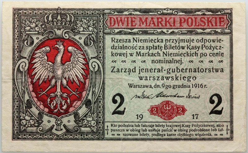 Generalne Gubernatorstwo, 2 marki polskie 9.12.1916, jenerał, seria A Numer 2908...