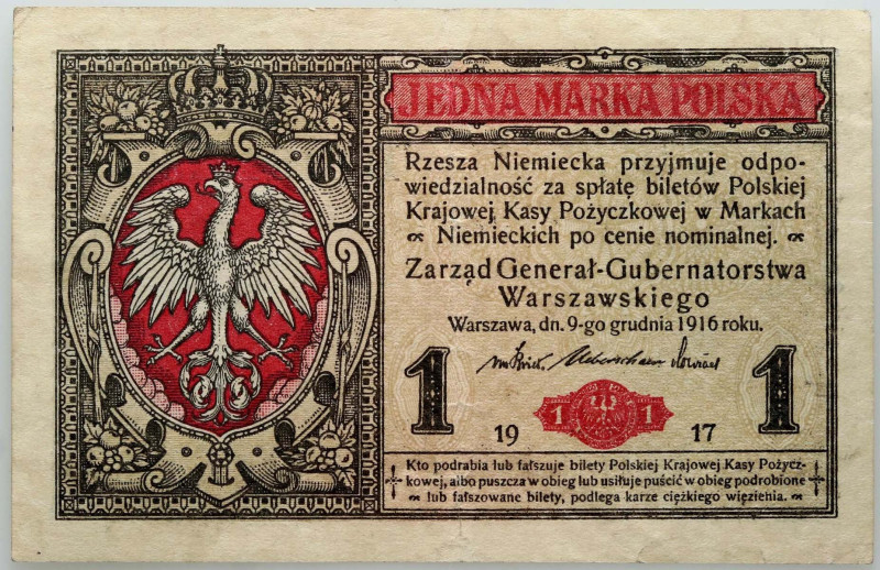 Generalne Gubernatorstwo, 1 marka polska 9.12.1916, Generał, seria B Numer 61849...