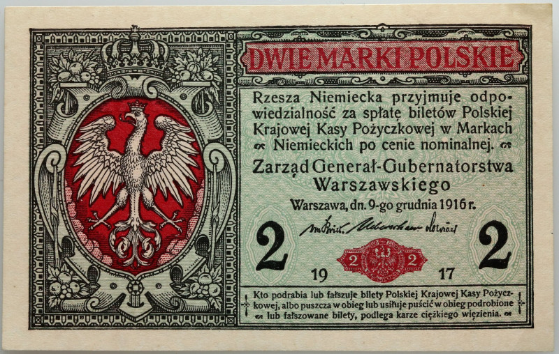 Generalne Gubernatorstwo, 2 marki polskie 9.12.1916, Generał, seria B Numer 1329...