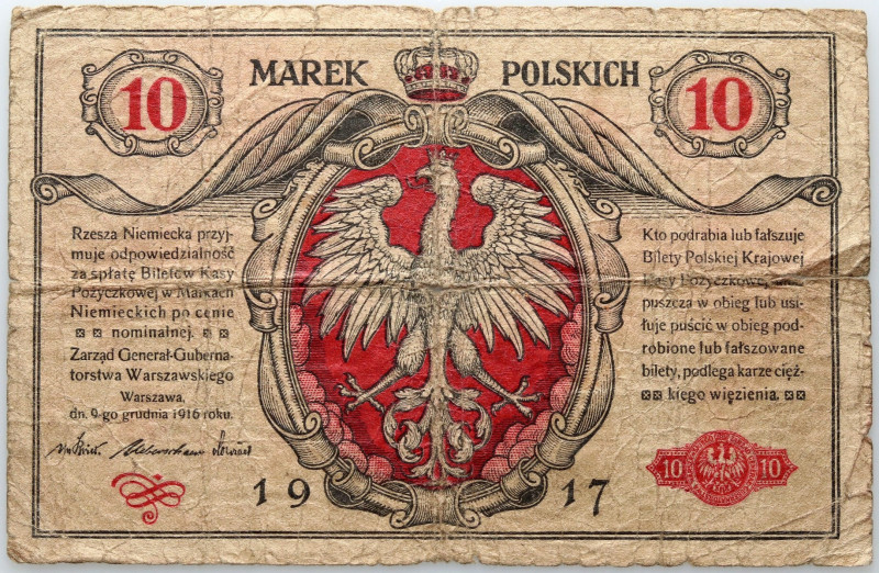 Generalne Gubernatorstwo, 10 marek polskich 9.12.1916, Generał, Biletów seria A ...