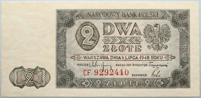 PRL, 2 złote 1.07.1948, seria CF Numer 92922410. Reference: Miłczak 134b
Grade:...