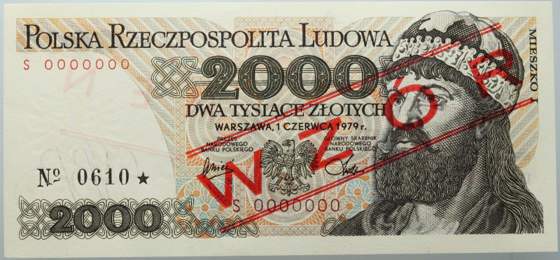 PRL, 2000 złotych 1.06.1979, WZÓR, No. 610, seria S Numer 0000000. Reference: Mi...