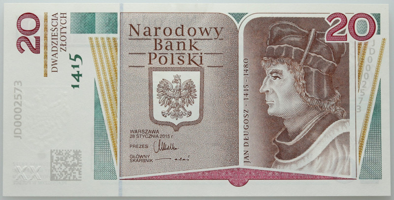 III RP, 20 złotych 2015, 600. Rocznica Urodzin Jana Długosza, seria JD Numer 000...