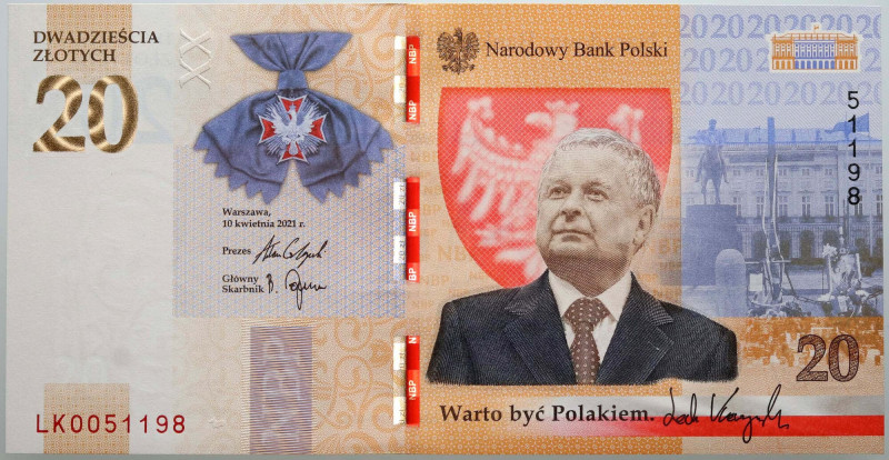 III RP, 20 złotych 2021, Lech Kaczyński Warto Być Polakiem, seria LK Numer 00511...